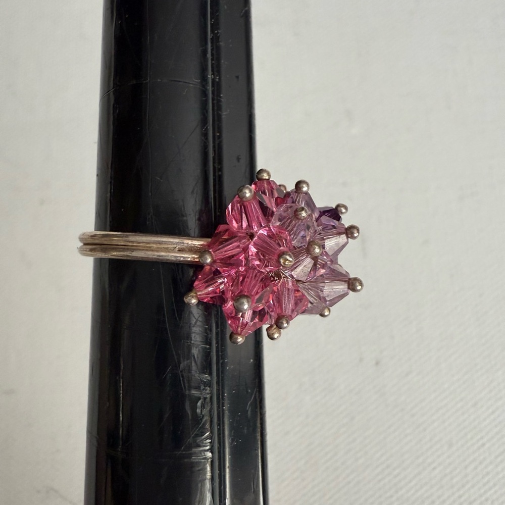 Vibrant Cha Cha Cluster Sterling Silver Pink , Lavender and Purple Crystal Ring - Picture 7 of 13